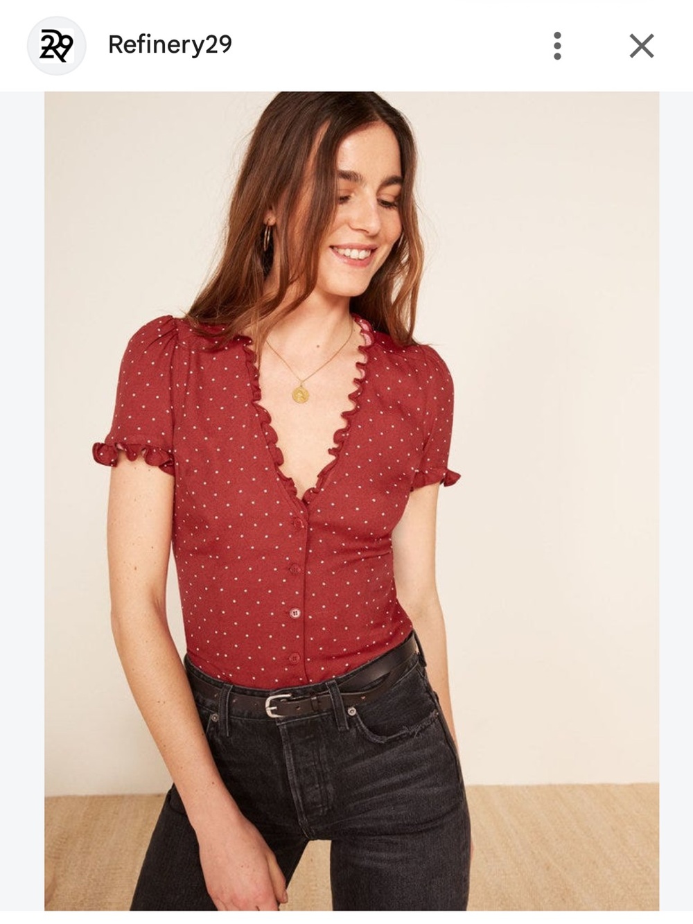NWT Reformation Dorothy Short Sleeve Top Sz Large Dita Burgundy Polka Dot
